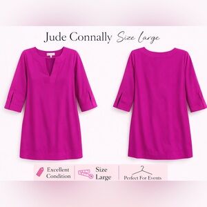 Jude Connally Pink Shift Women’s Dress Size Large 3/4 Sleeve V-Neck